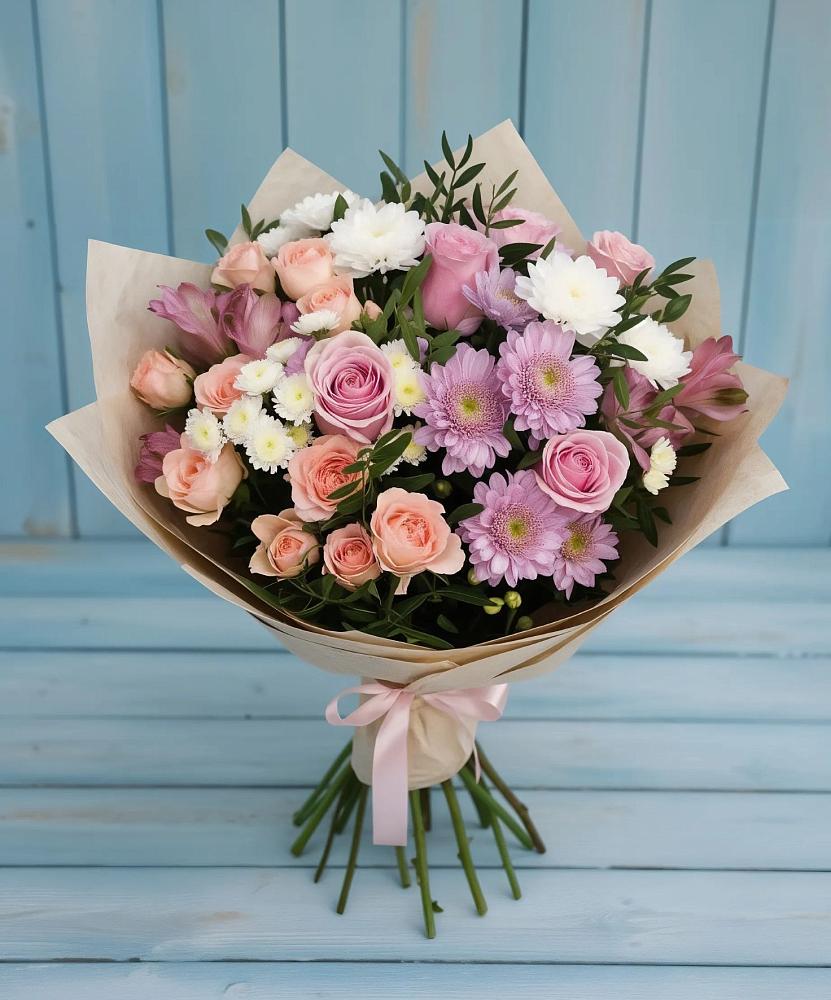 Букет цветов из: Хризантемы, Розы и Альстромерии в Обояни