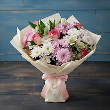 Букет цветов из:  Хризантемы, Альстромерии и Розы #REPLACE_PRED# Обояни