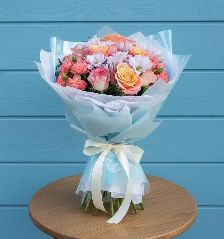 Букет цветов из: Хризантемы и Розы в Обояни